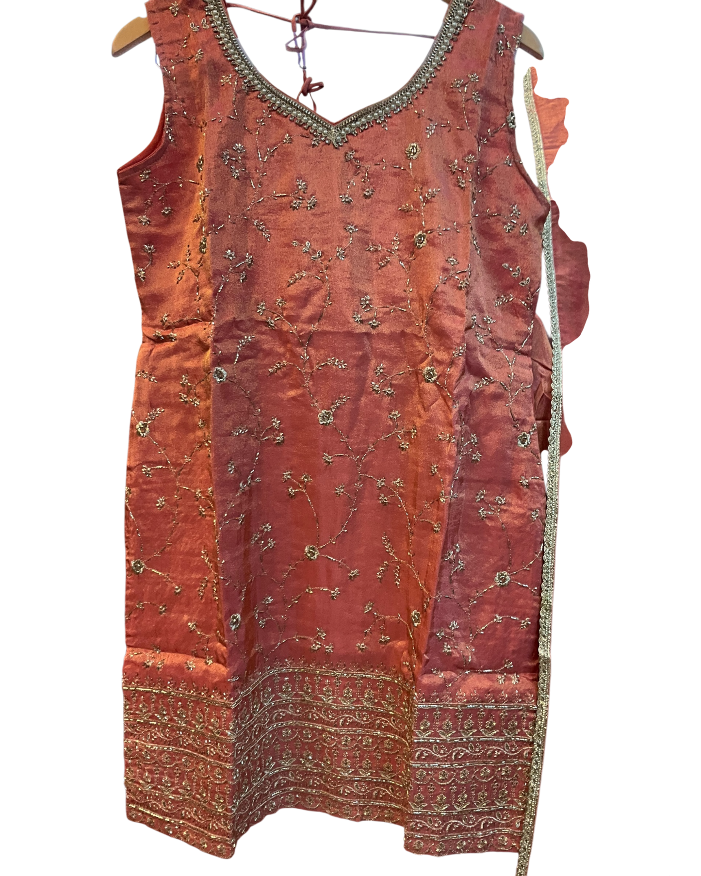 UK 12 / 38" - Coral - Ladies Sharara / Palazzo Trousers Suit - UK Stock - Sangeet / Henna / Weddings - OC7301 VC