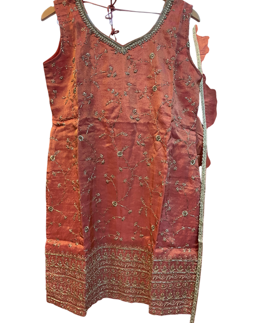 UK 12 / 38" - Coral - Ladies Sharara / Palazzo Trousers Suit - UK Stock - Sangeet / Henna / Weddings - OC7301 VC
