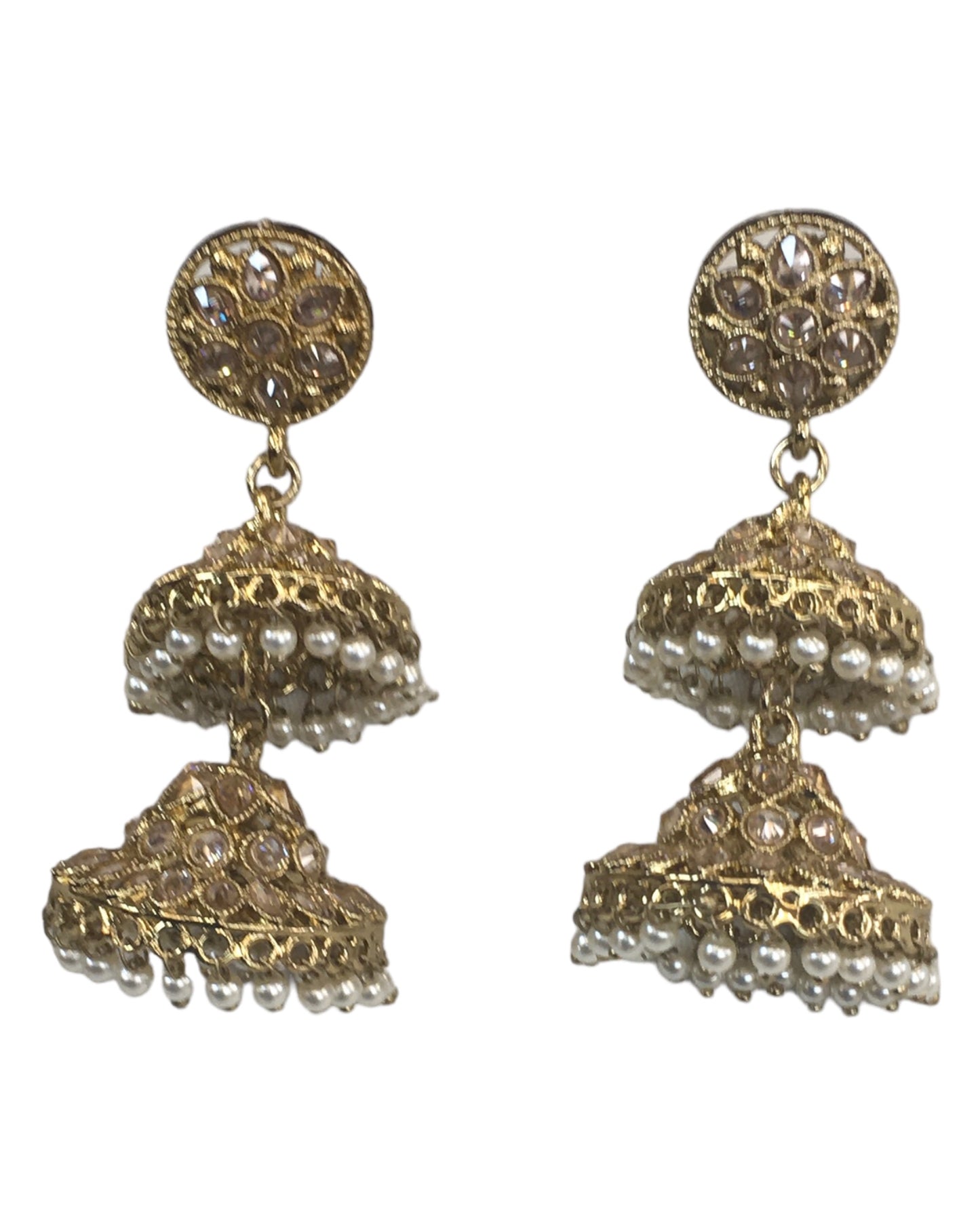 Neutral / Gold - Large - Antique Finish Traditional Zhumki Earrings - Bollywood - Weddings - HB992 C 0724