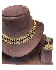 Gold / Neutral / Pearl - Small Size Antique Gold Finish Necklace Set - AE2506 C 0525