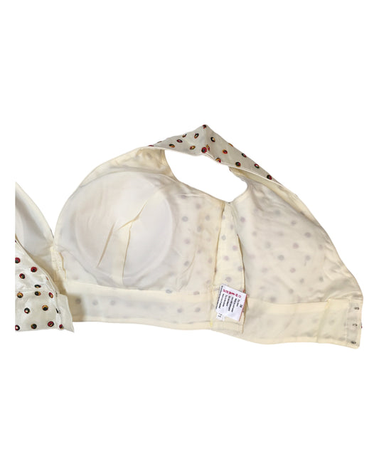 Cream / Off White - Multi Coloured Butti Saree blouse with cups,  Sleeveless - 42" - UK Stock - Quick Delivery - RNK - R948-KK