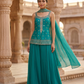 Size 14 (40") - Turquoise - Designer Ladies Medium Length Strap Top Palazzo Trousers Suit - VMK Pahal JR