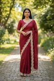 Maroon - Fancy Embroidered Saree with Blouse Piece - UK stock - 24hr Dispatch - SP250633 KA