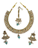 Peach / Sea Green - Antique Gold Finish Necklace & Earrings Set - Bollywood - Weddings - HR1015 11C24