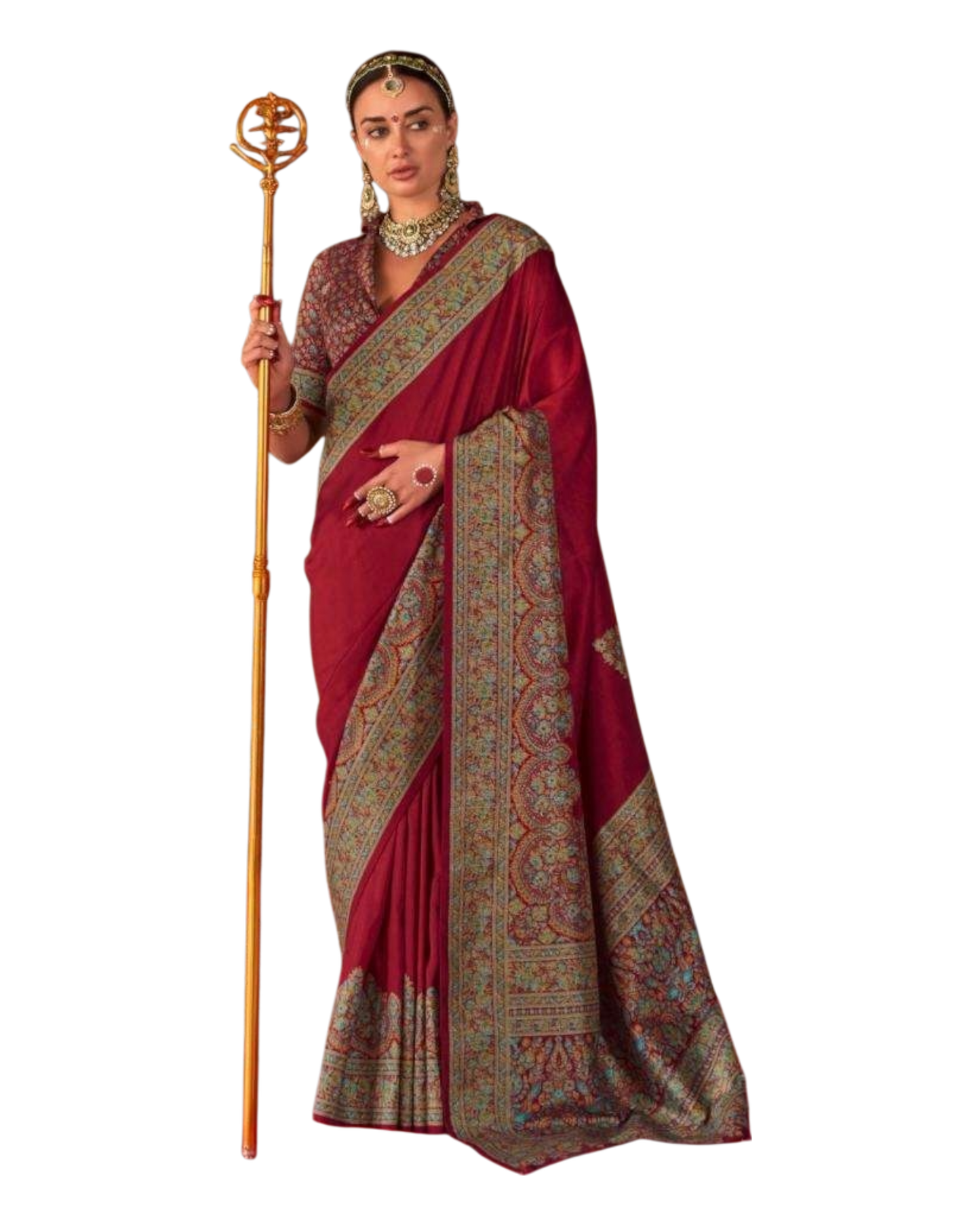 Red - Traditional Block Printed Dupion Silky Saree with Blouse Piece - UK Stock - 2/3 days Delivery  12KC25 K914