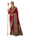 Red - Traditional Block Printed Dupion Silky Saree with Blouse Piece - UK Stock - 2/3 days Delivery  12KC25 K914