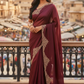 Maroon - Rich Saree with Stone Work Border and Blouse Piece - UK stock - 24hr Dispatch - RS2511 TA