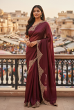 Maroon - Rich Saree with Stone Work Border and Blouse Piece - UK stock - 24hr Dispatch - RS2511 TA