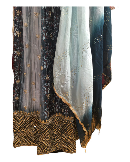 Teal Blue Printed Lehenga Set - Size 12(38") - UK Stock - 24h Dispatch - KTC2443 TY0124