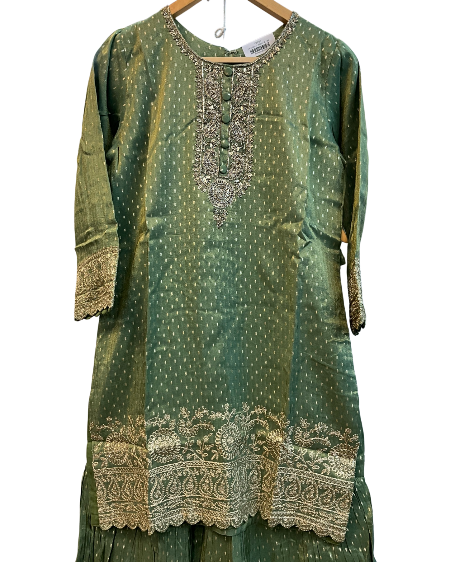 UK 12 / 38" - Sage Green - Ladies Sharara / Palazzo Trousers Suit - UK Stock - Sangeet / Henna / Weddings - HEL6501 JY