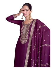 Magenta - Simple / Classy Chiffon Ladies Indian Salwar Suit with Rich Dupatta - SYRA9680 VP 1023