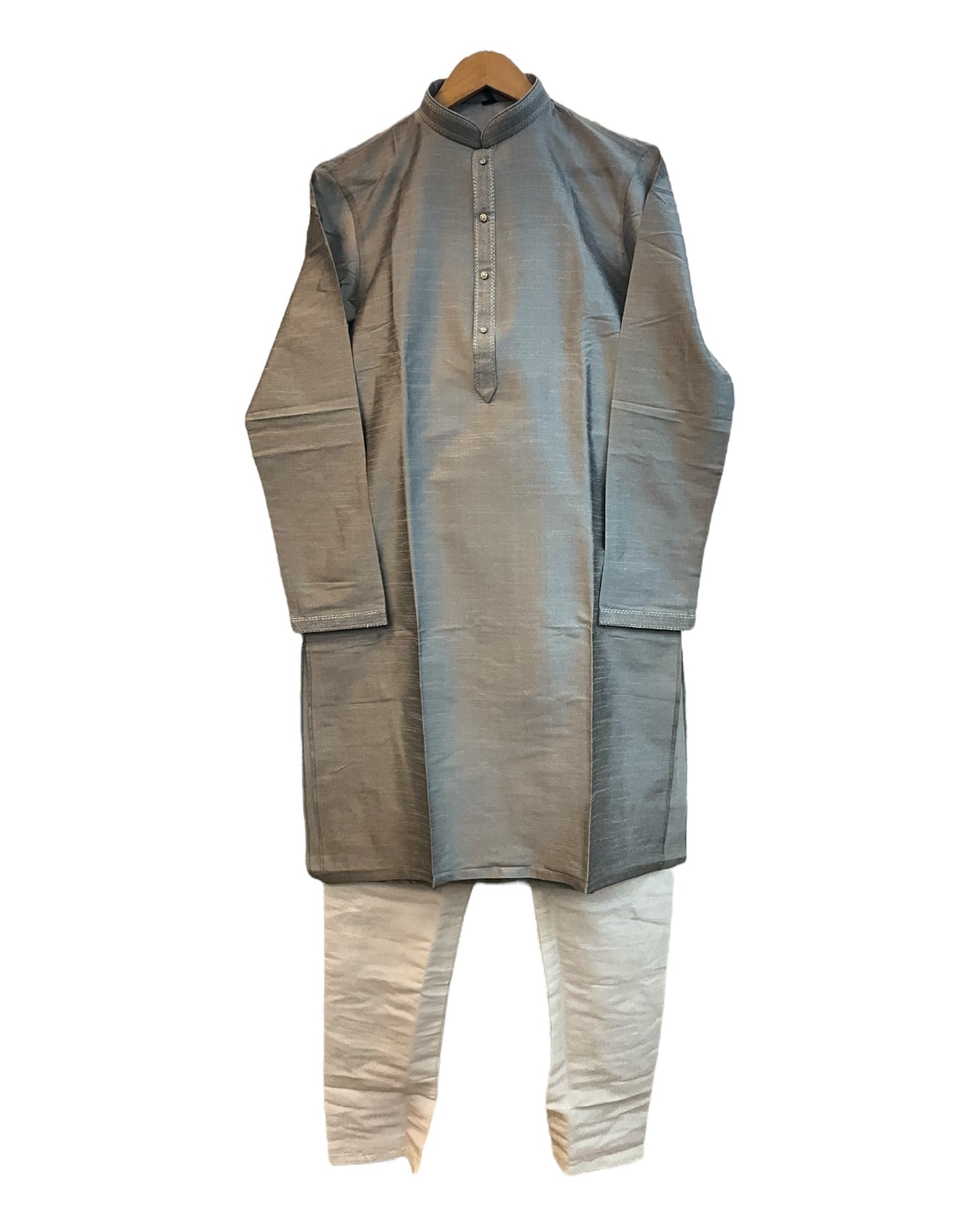 Silver Grey - Banarasi Handloom Brocade Mens Indian Kurta set - UK Stock - Weddings / Walimas , Sangeet, Diwali, Eid, Mehndi / Henna - VEE2532 KR