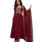 Chiffon - Maroon Anarakali  Long Dress with Trousers - Size 10 (Bust 36") - Inside Margin to let out ( 3 to 4")VF66576 TY 1024