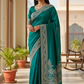 Turquoise - Classic Saree with Thread / Stone Work and Blouse Piece - UK stock - 24hr Dispatch - RS2506 VP