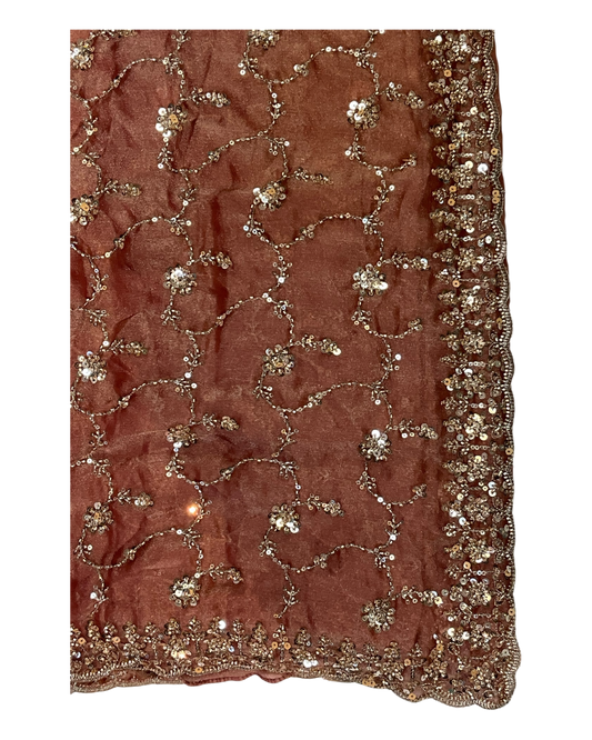 Coral Pink - Rich Bridal Saree with Allover Embroidery and Blouse Piece - UK stock - 24hr Dispatch - RS2519 JT