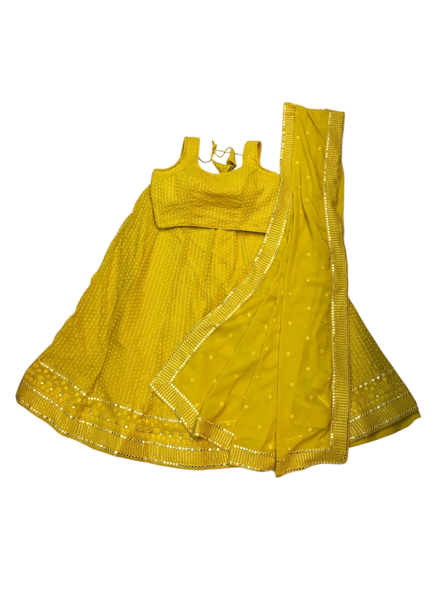 UK 12 / 38" Haldi Yellow Lucknow Chiffon Lehenga Set - UK Stock - 24h Dispatch - AF2330 TC 0623