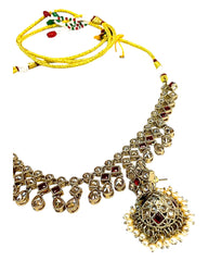 Maroon - Medium Size Antique Gold Finish Necklace Set with Earrings - SJ06 08H25 (Copy)