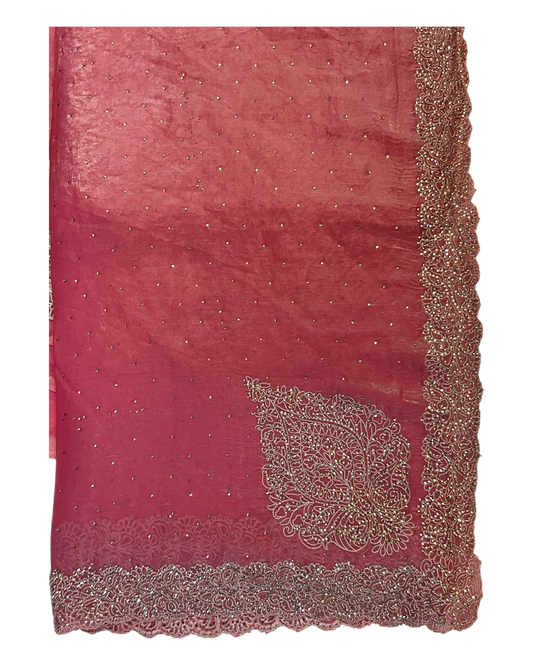 Coral - Rich Saree with Thread / Stone Embroidery and Blouse Piece - UK stock - 24hr Dispatch - RS2525 VJ