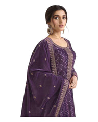 Wine - Rajastahan Print Velvet Ladies Indian Salwar Suit with Dupatta - KK65675 TA 1023