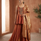 Rust / Orange - Designer Ladies Medium Spaghetti Top Palazzo Trousers Suit - Size 12 (38") - VMK KRUPA RJ