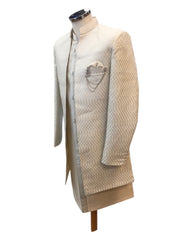 Cream / Off White - PREMIUM Mens Knee Length  Jacket with Long Waistcoat - Fantastic Fit - KCS6100 02PR25