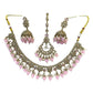 Pink - Antique Gold Finish Necklace & Earrings Set - Bollywood - Weddings - KAJ1035 11KK24