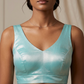 Size 40" / UK 14 - Turquoise Blue - Silky Saree blouse with cups,  Sleeveless - UK Stock - Quick Delivery - RNK - R722A-KY