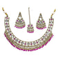 Fuchsia - Antique Gold Finish Necklace & Earrings Set - Bollywood - Weddings - DAJ547 11KV24