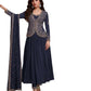 Chiffon - Navy Blue Anarakali  Long Dress with Trousers - Size 12 (Bust 38") - Inside Margin to let out ( 3 to 4")VF66575 TY 1024