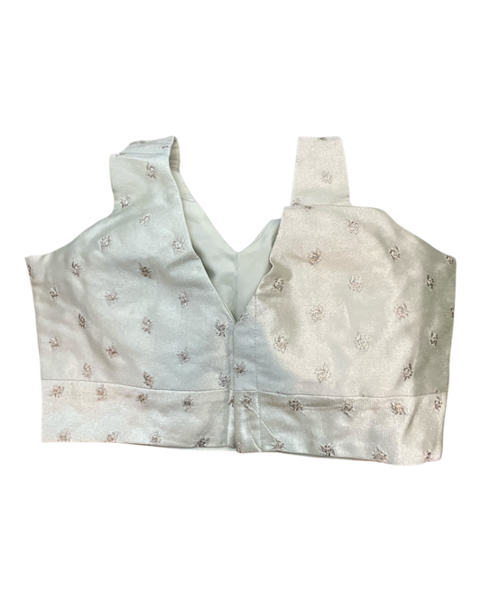40" / UK 14 - Off White / Very Light Gold - Self Butti Saree blouse with cups,  Sleeveless - 36" - UK Stock - Quick Delivery - RNK - R948-KK