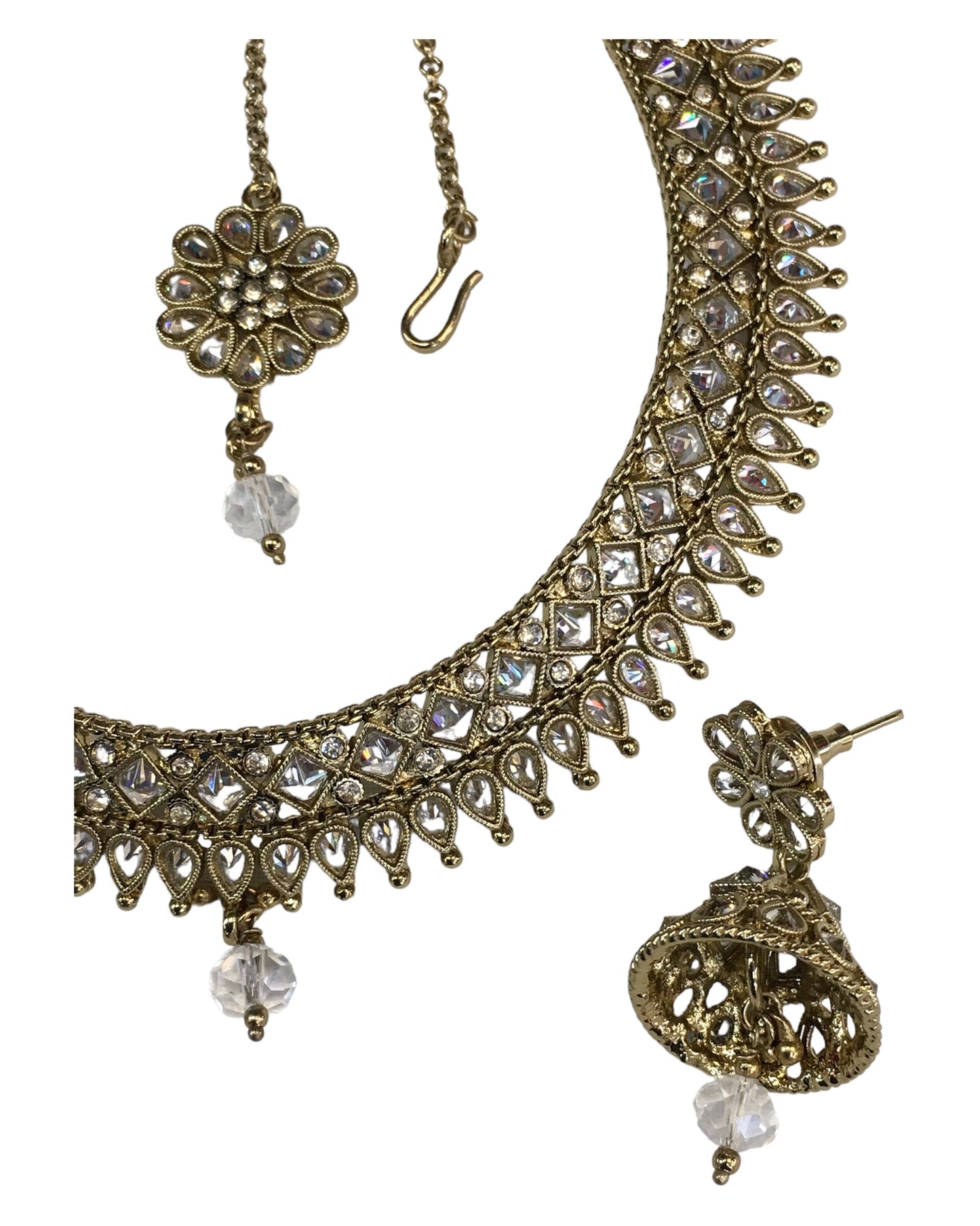 Clear - Medium - Antique Gold Finish Necklace Set with Earrings - DAJ531 KY 0724