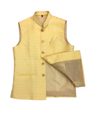 Lemon Yellow - Handloom Brocade Indian Mens Waistcoat / Bandi - Bollywood - CS2404 KV 0524