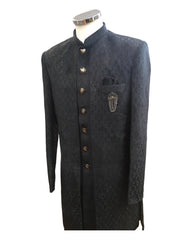 Stunning Double Layered Mens Black Sherwani in Suede - SHU2402 PY 0124