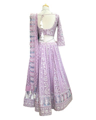 Pastel Lilac - Delicately Embroidered Chiffon Designer Lehenga Set - UK 12-16 - UK Stock - 24h Dispatch - NE2404 CP 0724