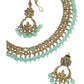 Sea Green - Antique Gold Finish Necklace & Earrings Set - Bollywood - Weddings - KAJ1039 11KK24