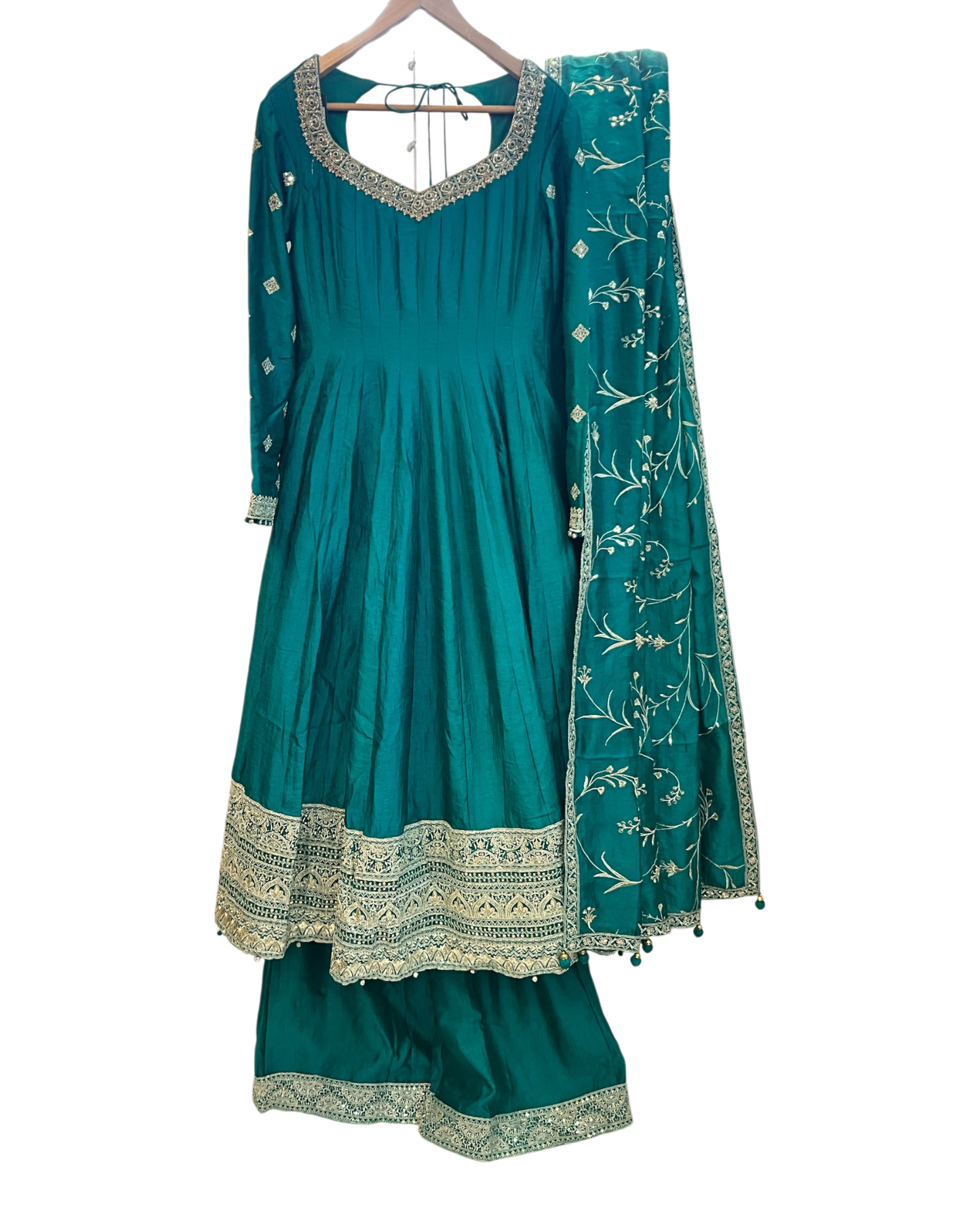 Size 10 (36") - Jade Green - Designer -  Ladies Long Top / Dress Anarkali Trousers Suit - VMK Swastik 04RA26