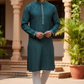 Dark Teal - Banarasi Handloom Brocade Mens Indian Kurta set - UK Stock - Weddings / Walimas , Sangeet, Diwali, Eid, Mehndi / Henna - VEE2429 VP