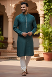 Dark Teal - Banarasi Handloom Brocade Mens Indian Kurta set - UK Stock - Weddings / Walimas , Sangeet, Diwali, Eid, Mehndi / Henna - VEE2429 VP