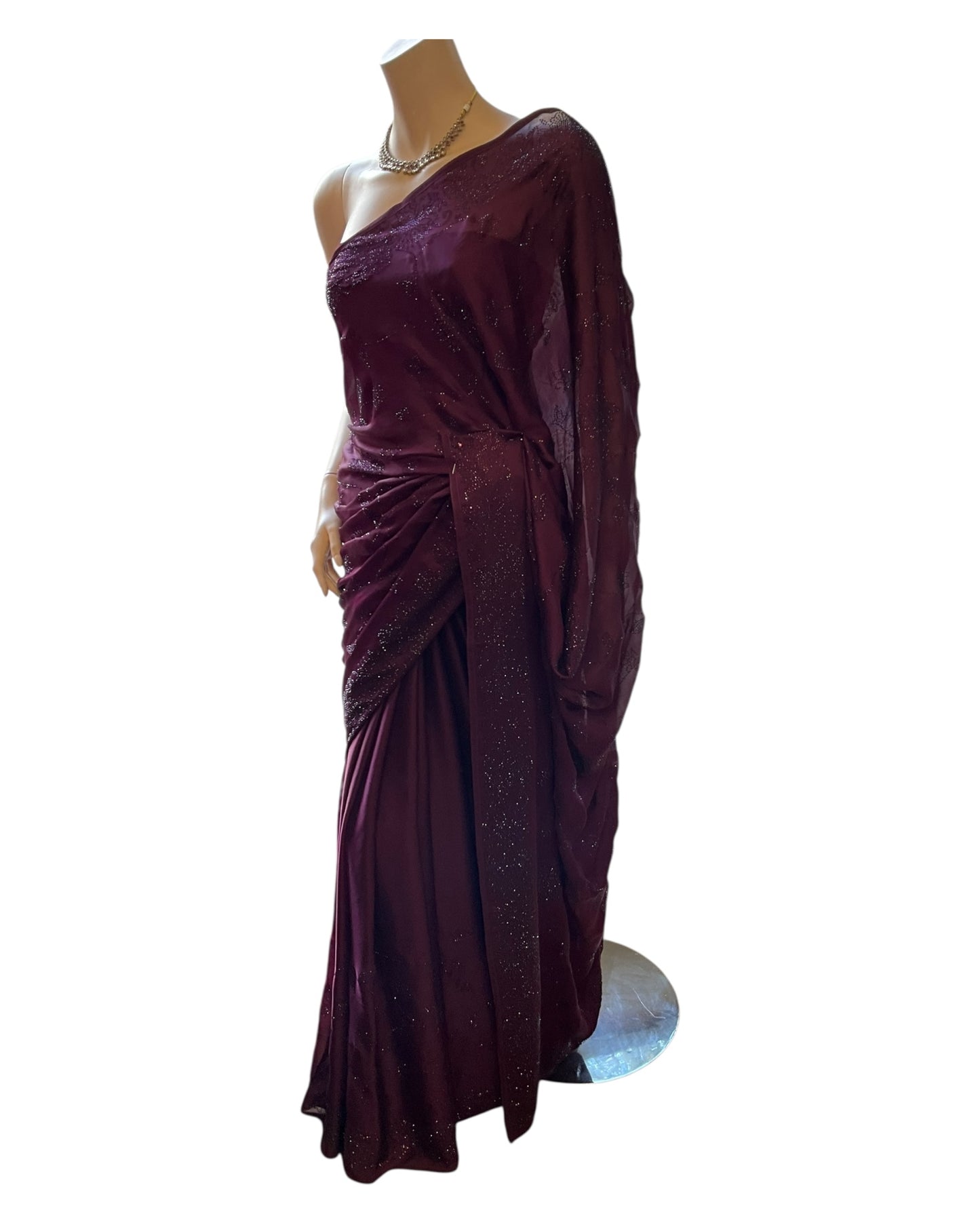 Wine - Fancy Embroidered Saree with Blouse Piece - UK stock - 24hr Dispatch - SP250606 TY