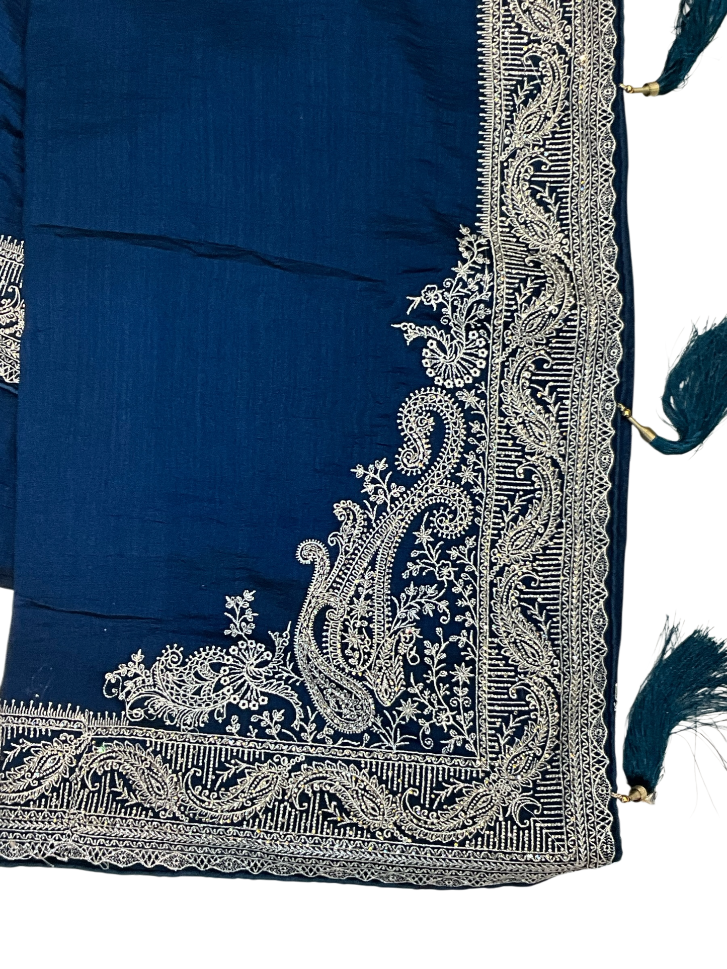 Petrol Blue - Classic Saree with Thread / Stone Work and Blouse Piece - UK stock - 24hr Dispatch - RS2506 VP