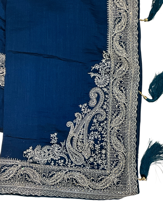 Petrol Blue - Classic Saree with Thread / Stone Work and Blouse Piece - UK stock - 24hr Dispatch - RS2506 VP