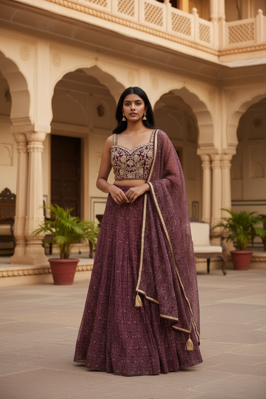 SALE - Size 14 / 40" Bust - Wine - Ready Made Lehenga Set - UK Stock - 24h Dispatch - KTC241104