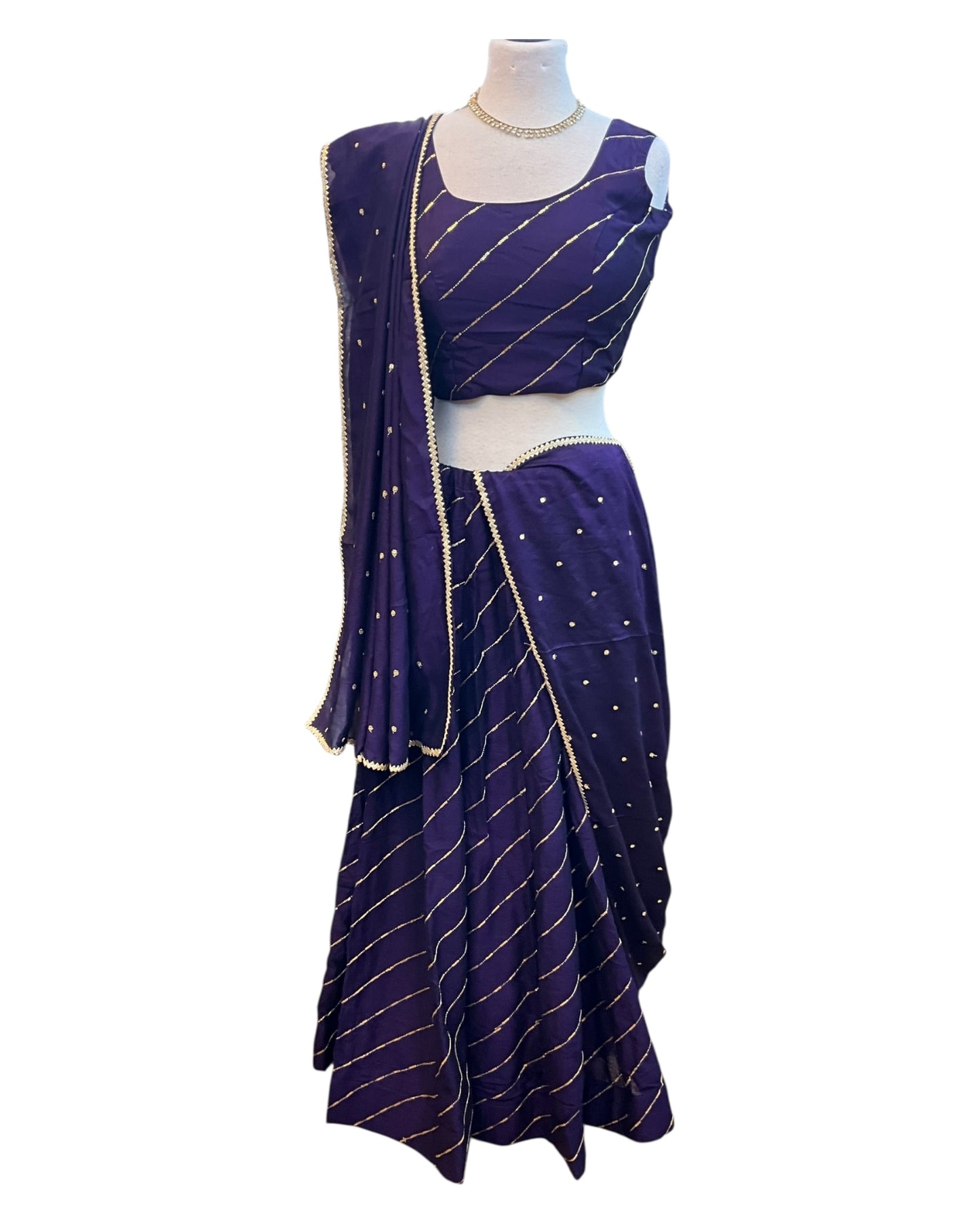 Dark Purple -  Dupion Silk Lehenga Set - Garba / Dandia , Mehndi / Sangeet / Weddings - Size UK 12 (38" Bust) Adjustable to Size 14 - UK Stock - 24h Dispatch - AF2506 09TY25