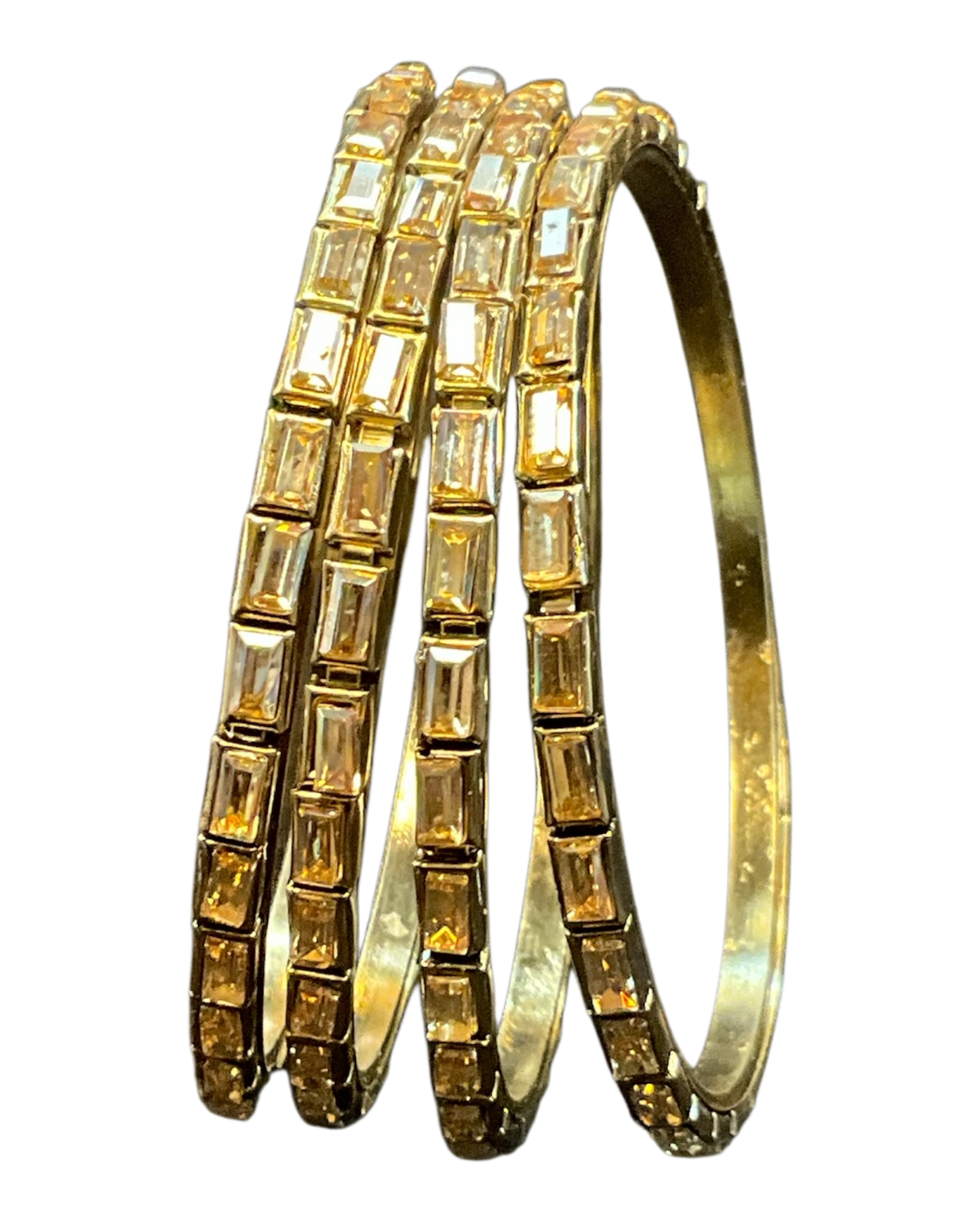 Rectangular Stone - Antique Gold Finish Bangles Set (Set of 4) - UK stock - SM, M, L, XL NB7364 06Vp26