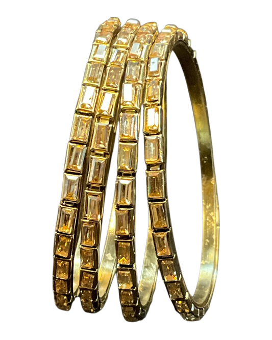 Rectangular Stone - Antique Gold Finish Bangles Set (Set of 4) - UK stock - SM, M, L, XL NB7364 06Vp26