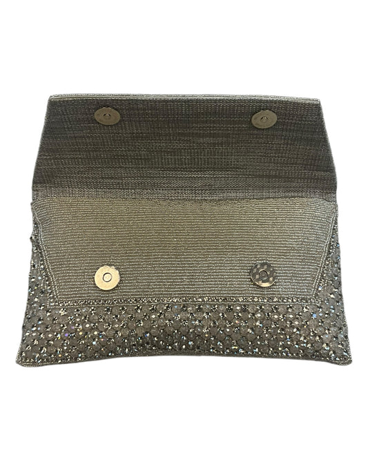 Silver / Grey - Rich Hand Embroidered Clutch Bag / Handbag - AKB235 05Kp25