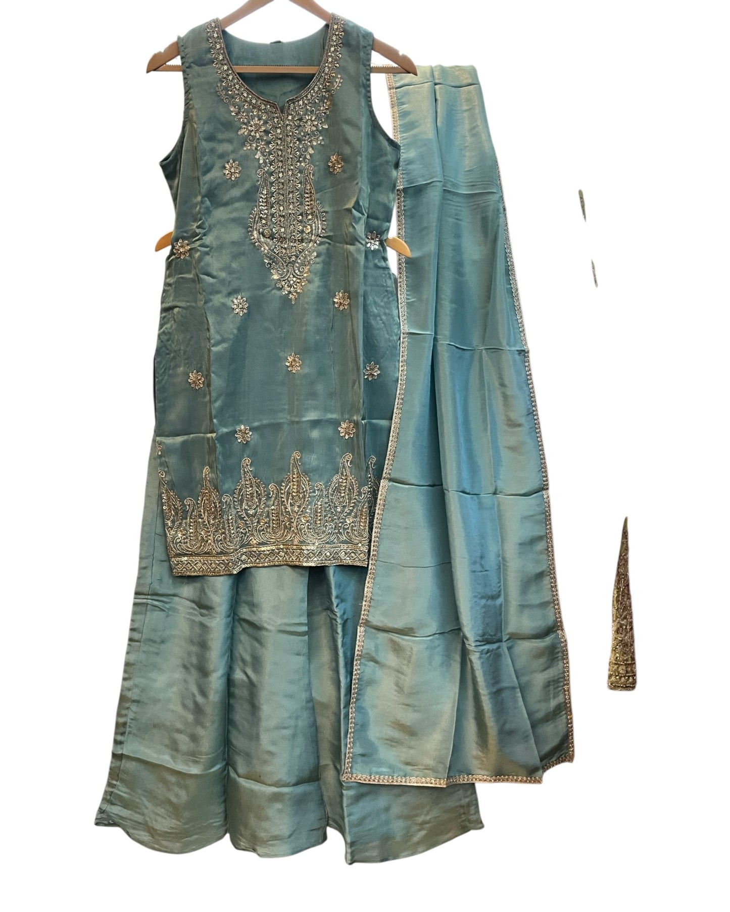 UK 12 / 38" - Light Blue - Ladies Sharara / Palazzo Trousers Suit - UK Stock - Sangeet / Henna / Weddings - DIL2740 TT
