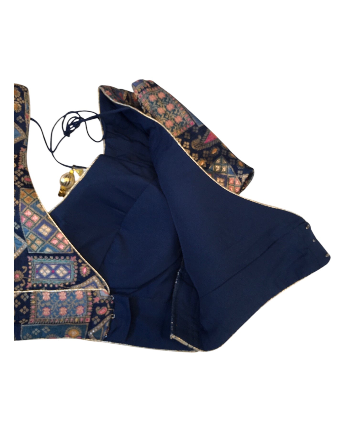 Navy Petrol Blue - Banarasi Brocade Saree / Lehenga blouse - 36" Bust (UK 10) Can be let out to size 12  - VFJ204 01KP25