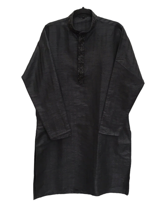 Black - Cotton Silk Brocade Mens Indian Kurta set - Weddings / Walimas , Sangeet, Eid, Mehndi / Henna - KCS1052 06VA24