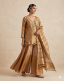 Size 12 (38") - Golden / Mustard Yellow - Designer Ladies Medium Top Palazzo Trousers Suit - VMK URSHITA RY